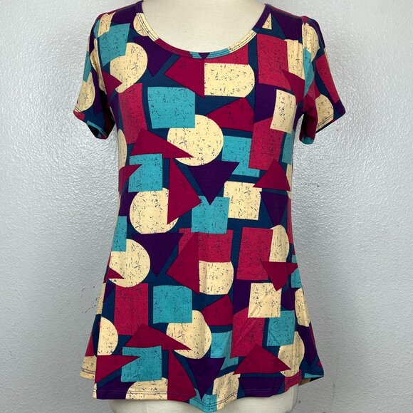 LuLaRoe Classic T Tee Geometric Shapes Pink Purple Green Tan Circle Triangle XS - Picture 1 of 7